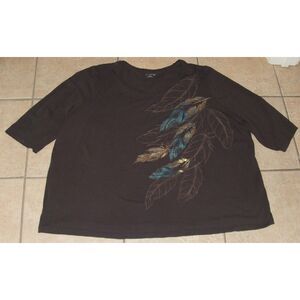 Dark Brown Plus Sz 26/28 Casual Wear Soft Stretchy Cotton Tee Shirt CATHERINES